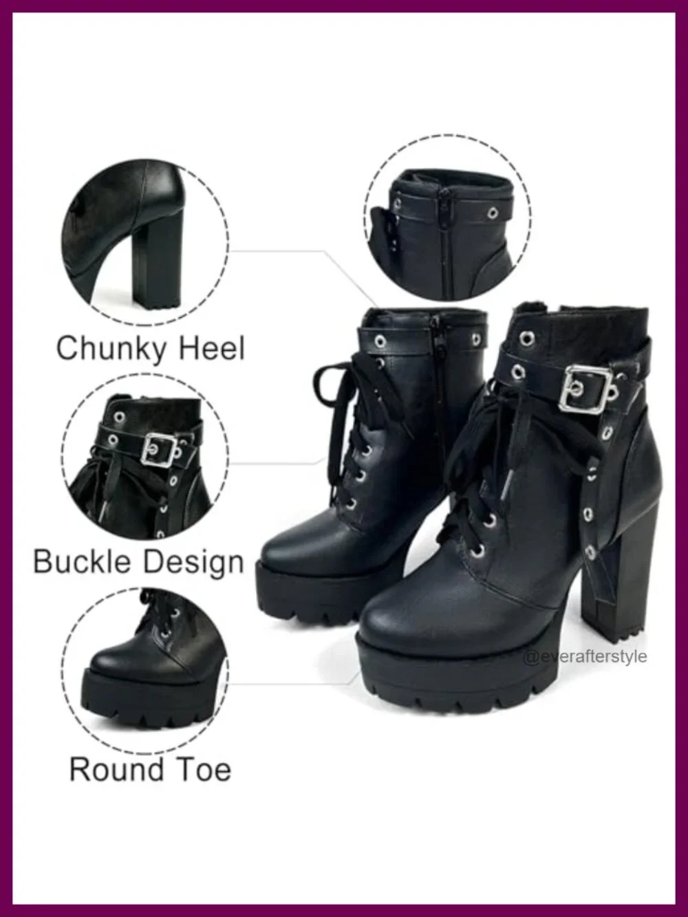 Chunky Heel Platform Ankle Boots with Zipper Lace Up Gothic Punk Booties